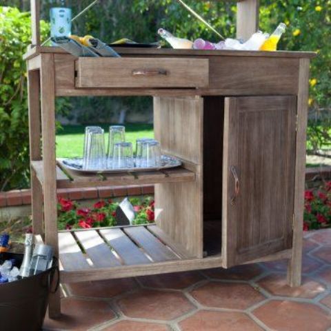 outdoor buffet for drinks, glasses and other stuff