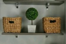 17 baskets for storage are a cute idea for a farmhouse bathroom