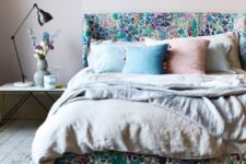 17 colorful leaf and floral printed bed upholstery in greens and blues