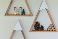 17 mountain shelves with different stuff to use as a wall art