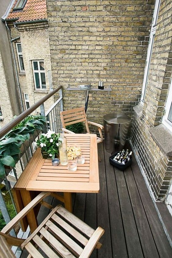 wooden folding table for a balcony can be folded up and hidden