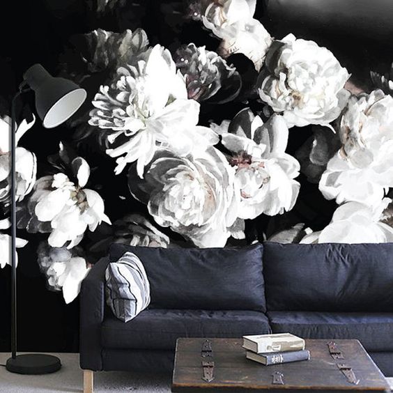 moody black and white floral wallpaper makes a statement