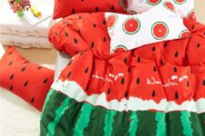 21 watermelon-styled bedding with green and red parts