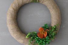 DIY summer burlap wreath with faux succulents