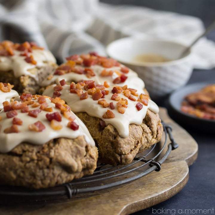 DIY cinnamon peanut butter chip scones with maple bacon glaze (via https:)