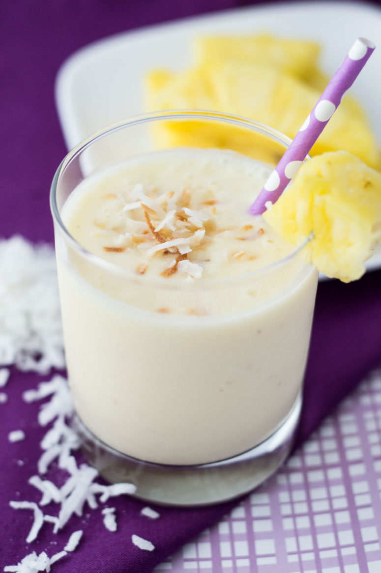DIY pineapple coconut smoothie (via adailysmoothie.com)