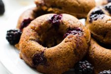 DIY vegan sugar free white chocolate blackberry donuts