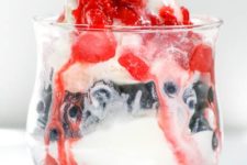 DIY fresh berries parfaits with strawberry sauce