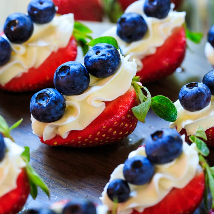 DIY cheesecake strawberries with blueberries