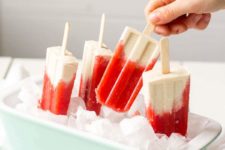DIY strawberry and cream vegan popsicles