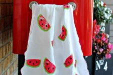 03 watermelon stamped tea towels for a summer kitchen