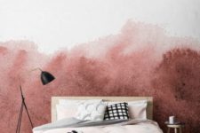 05 add passion to your bedroom with ombre watercolor wallpaper in pink and reddish hues