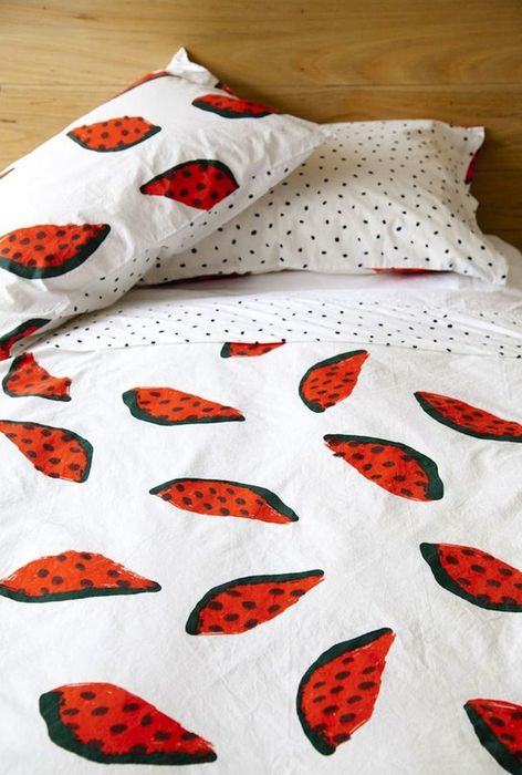 watermelon and polka dot bedding is ideal for summer