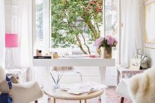 07 a girlish and glam home office with opened framed window that invite to the garden