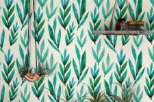 07 green watercolor leaf wallpaper will be perfect for a boho chic space