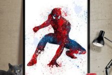 08 framed Spiderman watercolor art print stands out with its colors