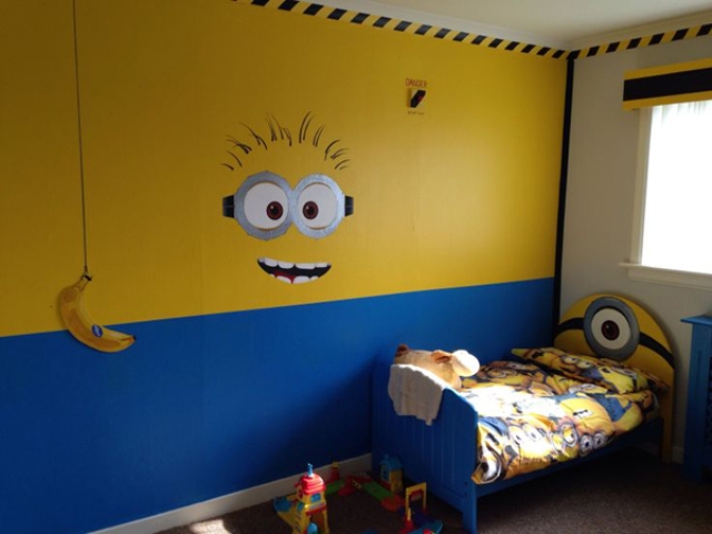 minion wall art and bed can be DIYed by you to excite your kid