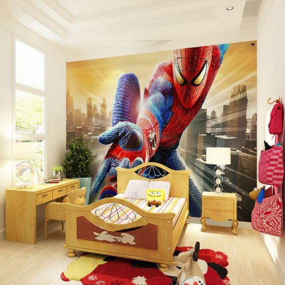 oversized Spiderman wall mural for a kid's room to leave an impression