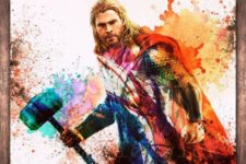11 watercolor Thor poster in bold colors will be a cool idea for any space