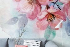 11 watercolor oversized floral wallpaper makes the living room bolder and more vibrant