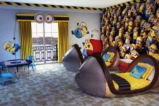 13 Despicable Me themed kids’r room with wall decals, beds and furniture