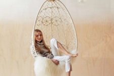 13 a gorgeous gypsy-inspired white egg-shaped chair for a boho interior