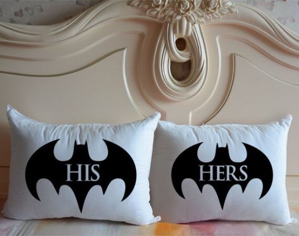 simple black and white Batman pillows for your mater bedroom