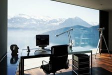 16 chic manly home office with a glazed wall and adorable mountain views