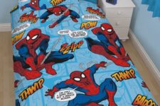 16 kid’s bedding in blues and red inspired by Spiderman comics