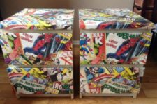 20 decoupage Spiderman comics cabinets as nightstands for a superhero bedroom