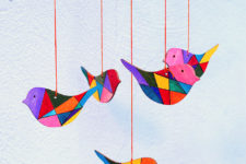 DIY colorful geometric wooden birds mobile