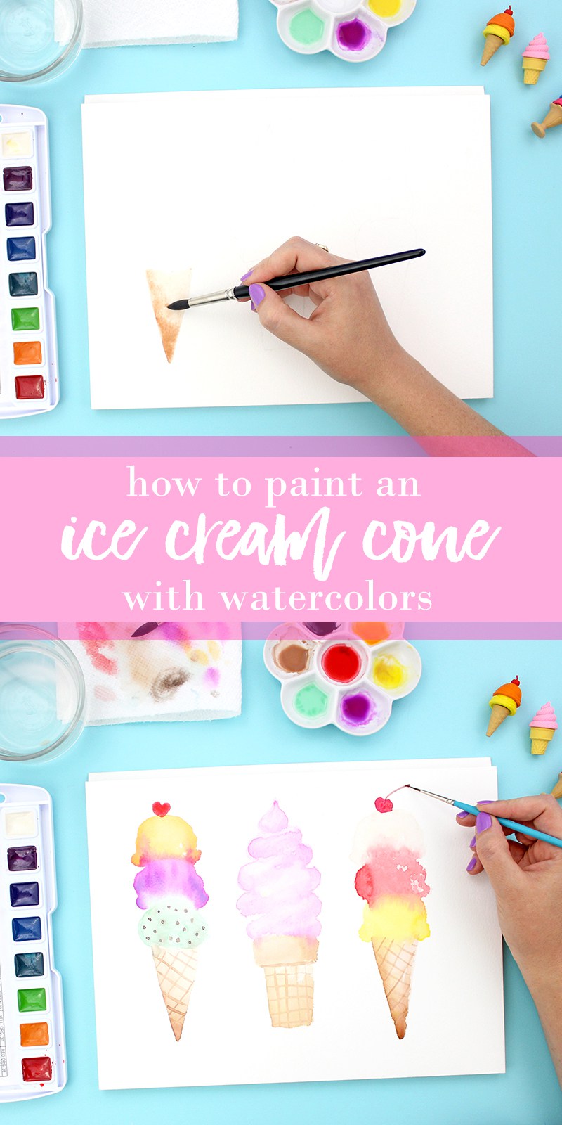 DIY watercolor ice cream cone wall art