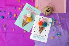 DIY pompom ice cream birthday card