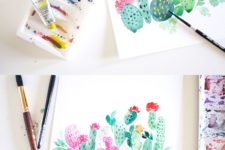 DIY watercolor cactus painting