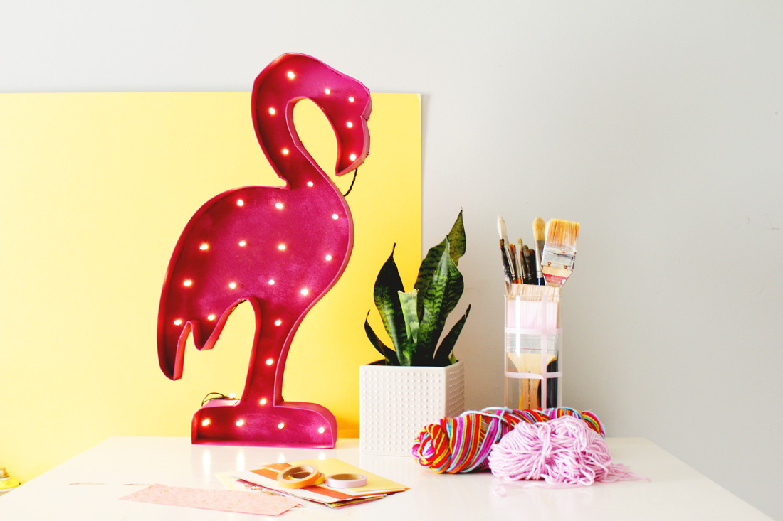 DIY flamingo marquee light