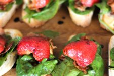 DIY spinach bacon strawberry crostini