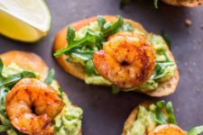 DIY garlic shrimp avocado crostini
