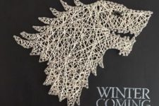 02 DIY string art inspired by Game of Thrones, white on a black canvas