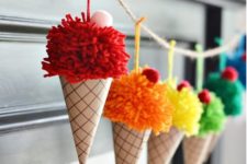 03 an ice cream cone garland with colorful pompoms and cardboard will cheer the space up