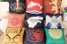 08 Game of Thrones pillows with different quotes and mottos