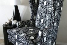 08 black and white skull upholstery to make a comfy traditional chair unique