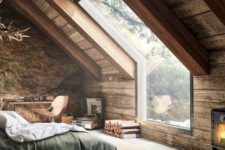 09 a small cozy rustic bedroom with a large skylight to enjoy the views and stars