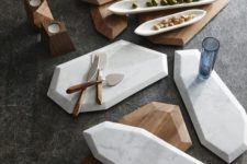 14 faceted marble and rosewood serving boards look moder, chic and edgy