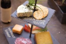 15 finely cut slate boards for a cheese serving stand is a cool and unusual idea