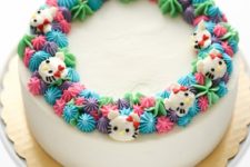 DIY Hello Kitty floral wreath cake