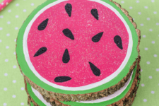 DIY wooden watermelon coasters with a touch of glitter