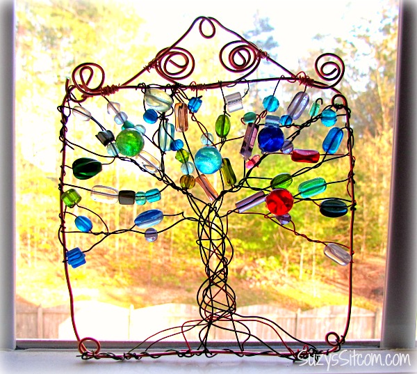DIY wire glass bead tree suncatcher