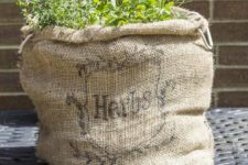 DIY herb garden burlap sack