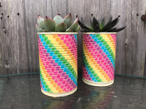 DIY upcycled washi tape succulent planters (via https:)