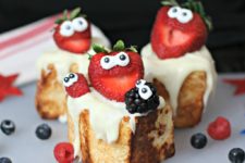 DIY toasted angel food cakes with laughing strawberries